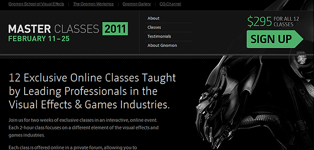 Gnomon Master Classes – website screenshot