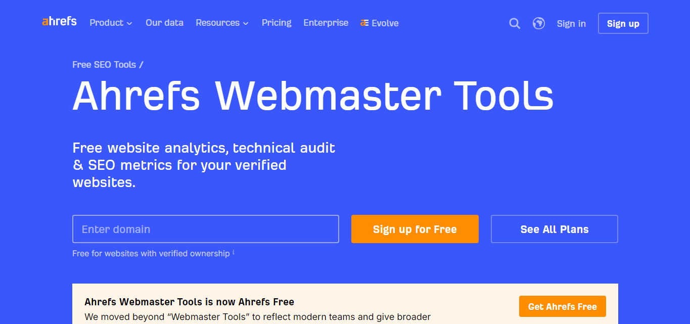 Ahrefs Webmaster Tools